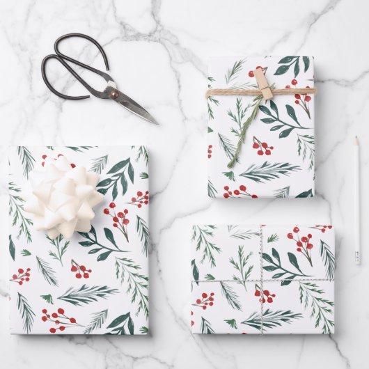 Gemalter Winter Botanicals Foliage Urlaub Geschenkpapier Set (Vorderseite)