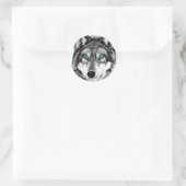 Gemalter Wolf Graustufen Blaue Augen Runder Aufkleber (Tasche)