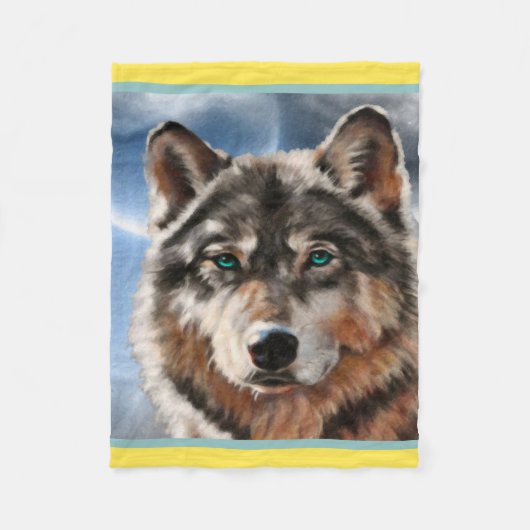 Gemalter Wolf in der Mondschein-Fleece-Decke Fleecedecke (Vorderseite)