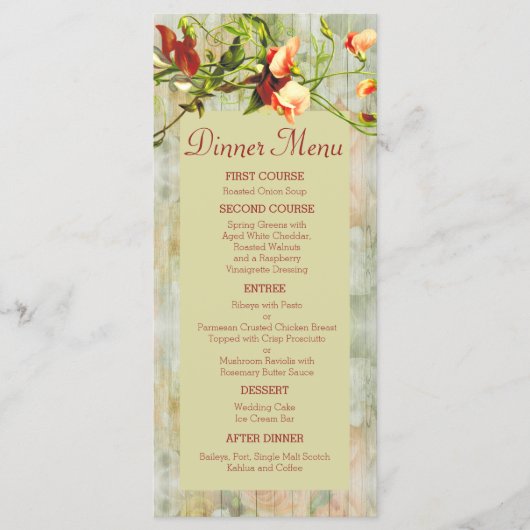 Gemalter Zaun mit Frühlingsblumen Menükarte (Vorderseite)