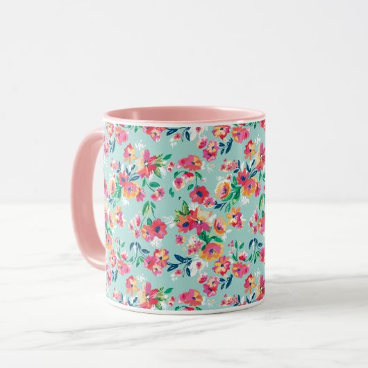 Gemaltes Blumen-Muster Tasse (Vorderseite Links)