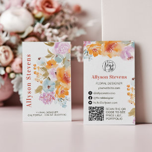 Gemaltes Boho-Blumen-Wasserfarben-Florist-Logo QR Visitenkarte
