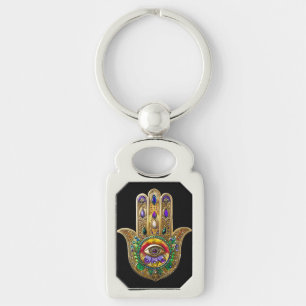 Gemaltes Gold Hamsa Amethyst Rubin Drittes Auge Schlüsselanhänger