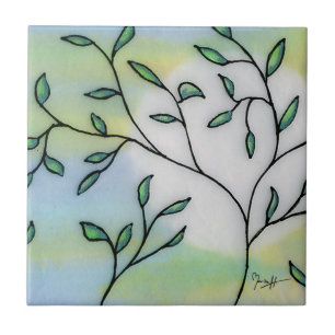 Gemaltes Maulbeerpapier überlagert mit Blätter Fliese