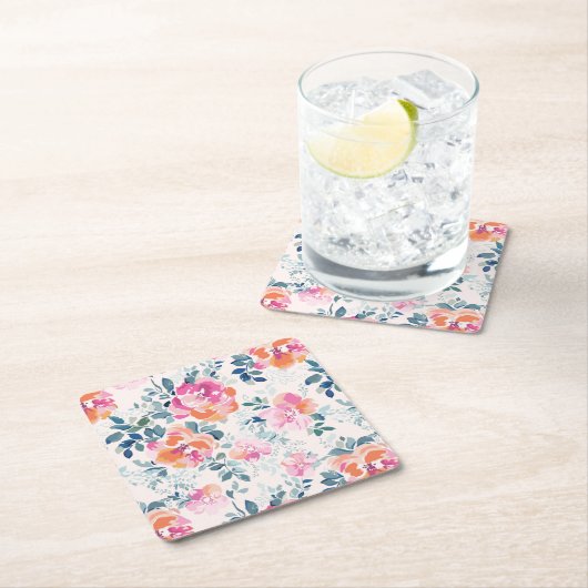 Gemaltes Rosen-Muster Rechteckiger Pappuntersetzer (Vor Ort)