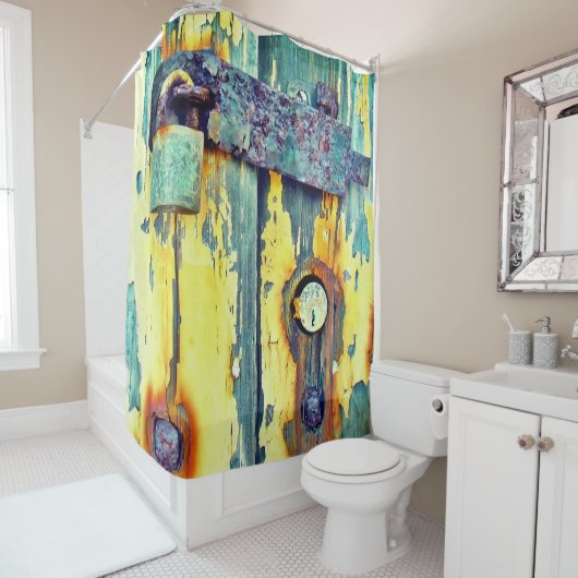 Gemaltes Scheunen-Türschloss des Duschvorhangs Duschvorhang (Beispiel)