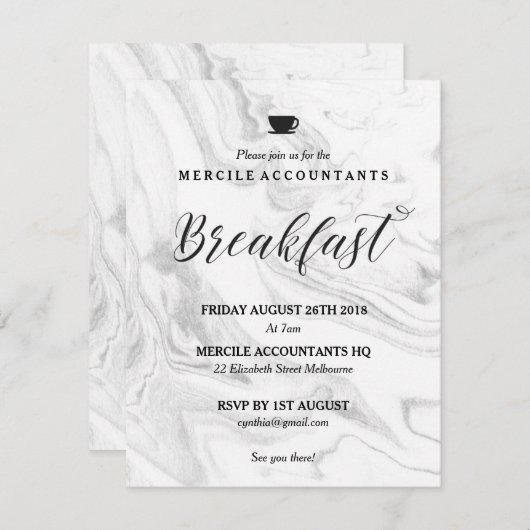 Gemarmortes Frühstück Einladung (Vorne/Hinten)