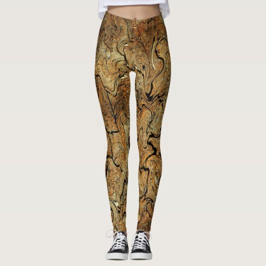 "Gemarmortes" Gold u. Brown-Leggings Leggings (Vorderseite)