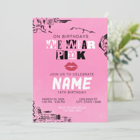 Gemeine Girls Rosa Einladung (Stehend Vorderseite)
