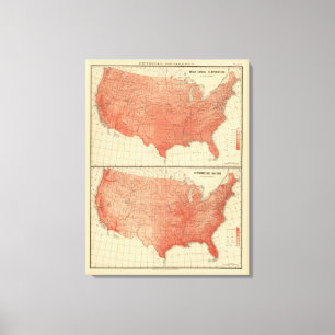 Gemeine jährliche Temperatur, Hypsometric Skizze Leinwanddruck