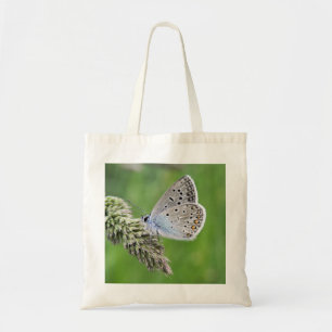Gemeiner Blauer Schmetterling auf Gras Tragetasche