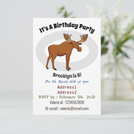 Gemeiner Elch-Cartoon Einladung (Stehend Vorderseite)