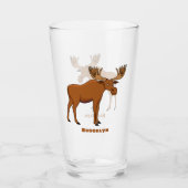Gemeiner Elch-Cartoon Glas (Vorderseite)