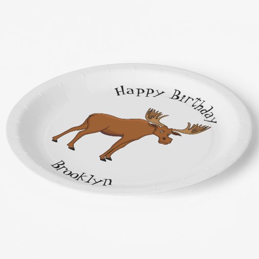 Gemeiner Elch-Cartoon Pappteller (Schrägansicht)