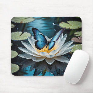 Gemeiner Morpho-Schmetterling auf einer Seerose Mousepad