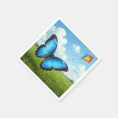Gemeiner Morpho-Schmetterling fliegt einen Drachen Serviette (Ecke)