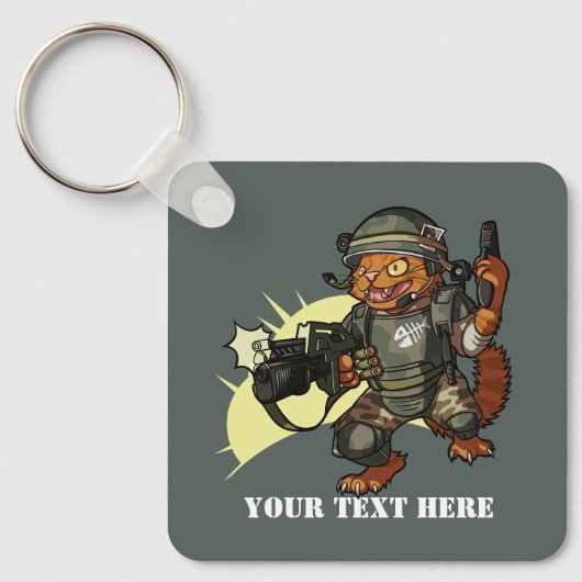 Gemeiner Sci-fi Marine Ginger Cat Firing Gun Carto Schlüsselanhänger (Vorderseite)