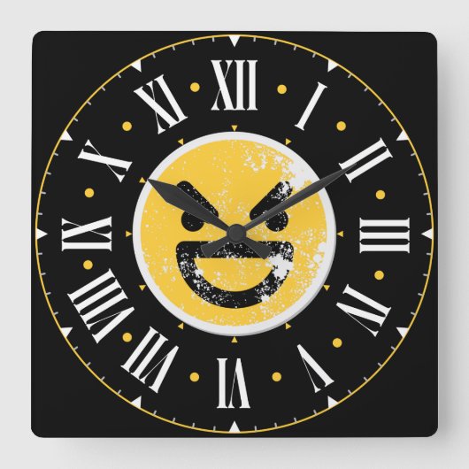 Gemeines Gesicht Emoji im Inneren römischer Zahlen Quadratische Wanduhr (Vorderseite)