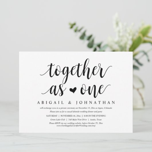 Gemeinsam als ein Party zum Hochzeitsessen Einladung (Stehend Vorderseite)