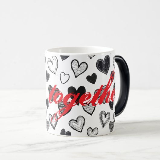 "Gemeinsam besser" Die Hand der Doodle Art Verwandlungstasse (VorderseiteRechts)