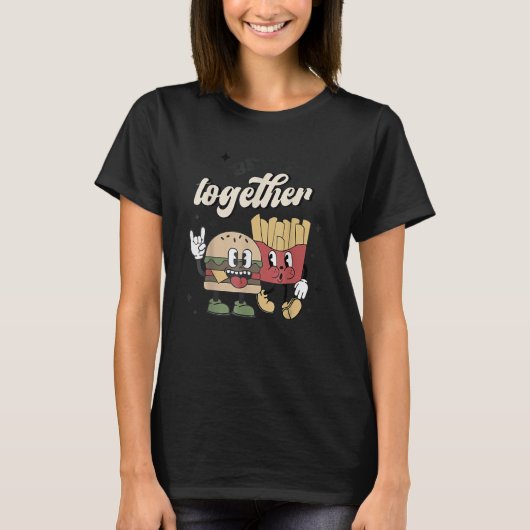 Gemeinsam Burger und Fries Retro Valentine's T-Shirt (Vorderseite)