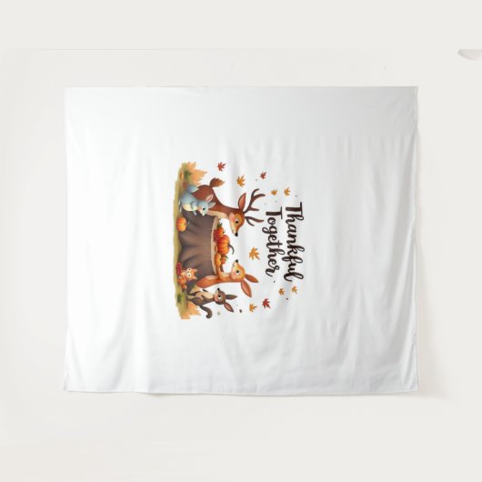 Gemeinsam dankbar - Niedliche Waldtiere Thanksgi Wandteppich (Vorderseite (Horizontal))