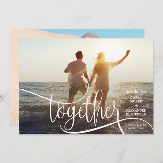 GEMEINSAM Elegantes Foto Hochzeit speichern das Da Save The Date (Vorne/Hinten)