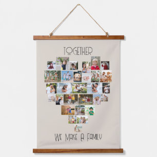 Gemeinsam Familienherz gestapelt 29 FotoCollage Wandteppich Mit Holzrahmen