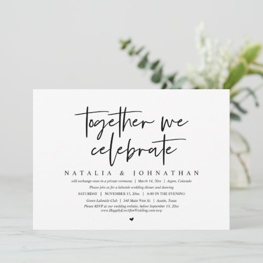 Gemeinsam feiern wir das Party der Hochzeitsfeier Einladung (Stehend Vorderseite)