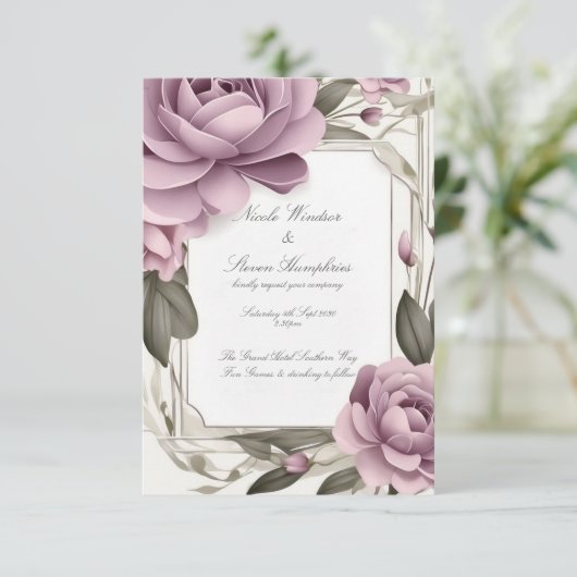 Gemeinsam für Mauve Floral Wedding Einladung (Stehend Vorderseite)