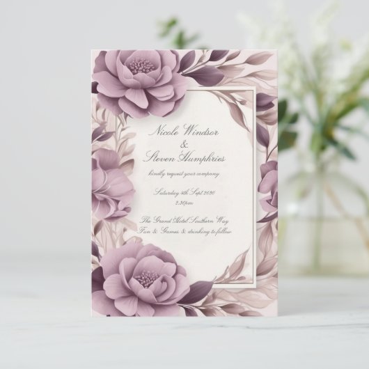 Gemeinsam für Mauve Floral Wedding Einladung (Stehend Vorderseite)