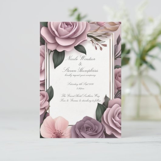 Gemeinsam für Mauve Floral Wedding Einladung (Stehend Vorderseite)