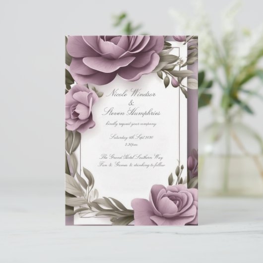 Gemeinsam für Mauve Floral Wedding Einladung (Stehend Vorderseite)