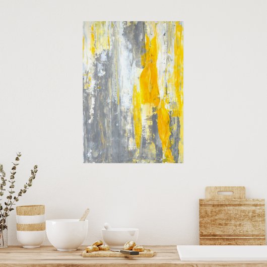 "Gemeinsam" Graue und gelbe Abstrakte Kunst Poster (Küche)