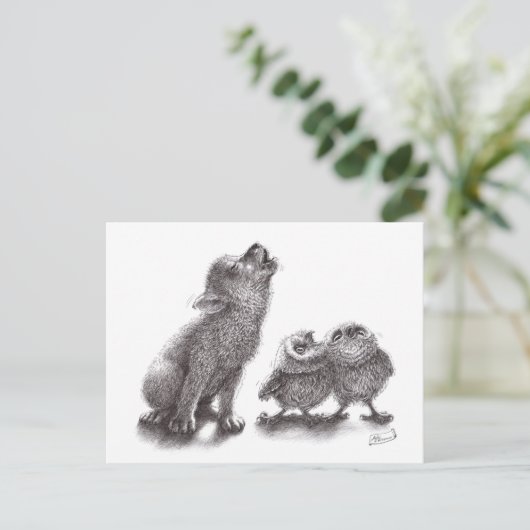 Gemeinsam Howling - Wolf trifft auf Owls Postkarte (Stehend Vorderseite)