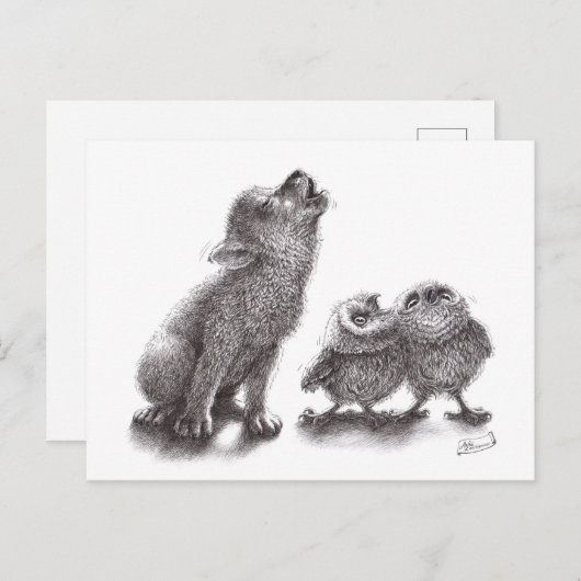 Gemeinsam Howling - Wolf trifft auf Owls Postkarte (Vorne/Hinten)