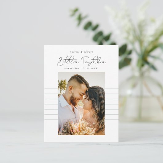 Gemeinsam | Modernes Foto Save the Date Ankündigungspostkarte (Stehend Vorderseite)