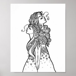 Gemeinsam wachsen - Mother Daughter Line Art Portr Poster