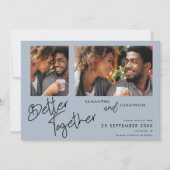 Gemeinsam zwei Foto Dusty Blue Save the Date (Vorderseite)