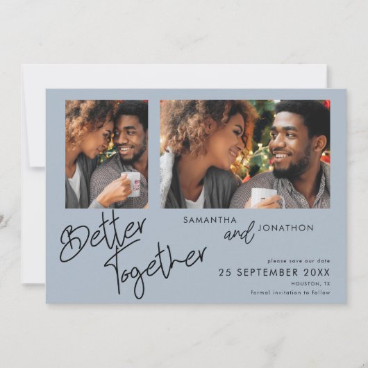 Gemeinsam zwei Foto Dusty Blue Save the Date (Vorderseite)