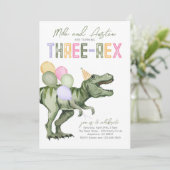 Gemeinsame Drei-Rex-Dinosaurier-Einladung zum Gebu Einladung (Stehend Vorderseite)