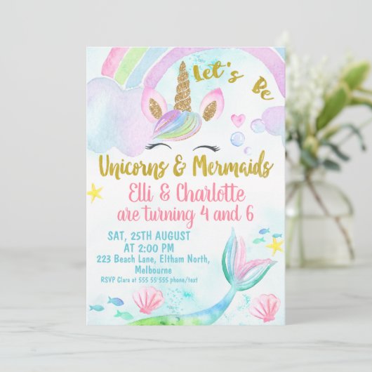 Gemeinsame Einladung von Mermaid und Unicorn zum G (Stehend Vorderseite)