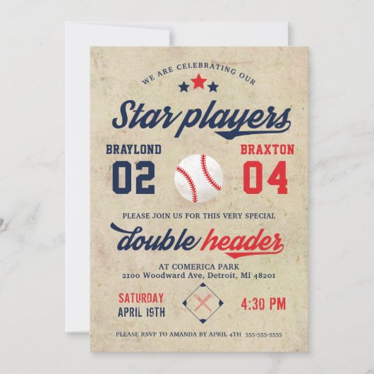 Gemeinsame Einladung von Twin Baseball zum Geburts (Vorderseite)