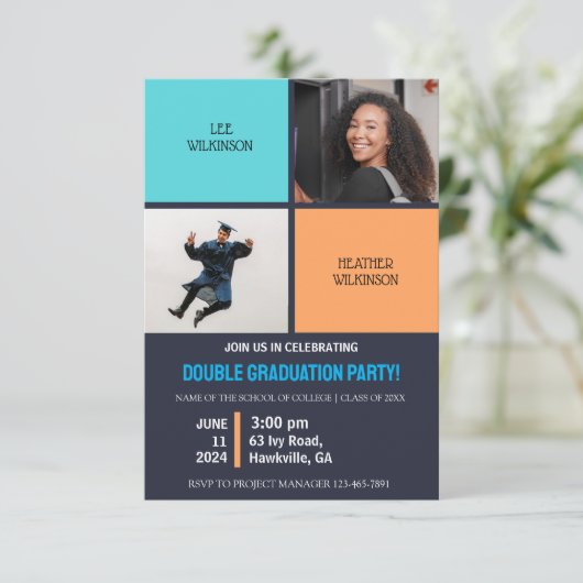 Gemeinsame Foto-Graduierungspartei lädt ein Einladung (Stehend Vorderseite)