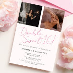 Gemeinsame Geburtstags-Doppelfeier Rosa Süße 16 Einladung<br><div class="desc">Moderne Geburtstagsfeier für eine Doppel-Sweet 16 Geburtstagsfeier! Diese niedliche Geburtstagsfeier mit zwei Fotos und einer rosa Farbpalette.</div>
