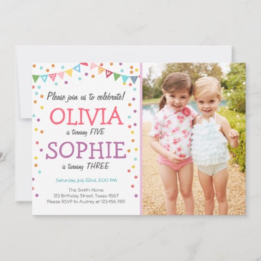 Gemeinsame Geburtstagsfeier Confetti Einladung (Vorderseite)