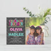 Gemeinsame Geburtstagsfeier Girls pink Einladung (Stehend Vorderseite)