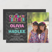 Gemeinsame Geburtstagsfeier Girls pink Einladung (Vorne/Hinten)