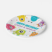 Gemeinsame Monster-Geburtstagspartei Pappteller (Schrägansicht)