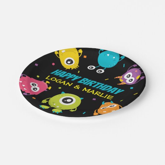 Gemeinsame Monster-Geburtstagspartei Pappteller (Schrägansicht)